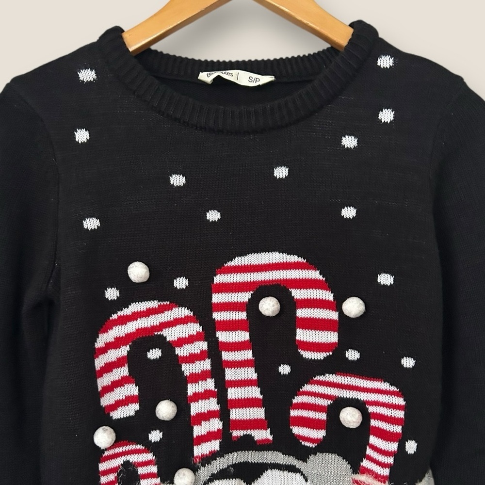 Bluenotes Black Knit Christmas Candy Cane Penguin Sweater - Picture 2 of 7